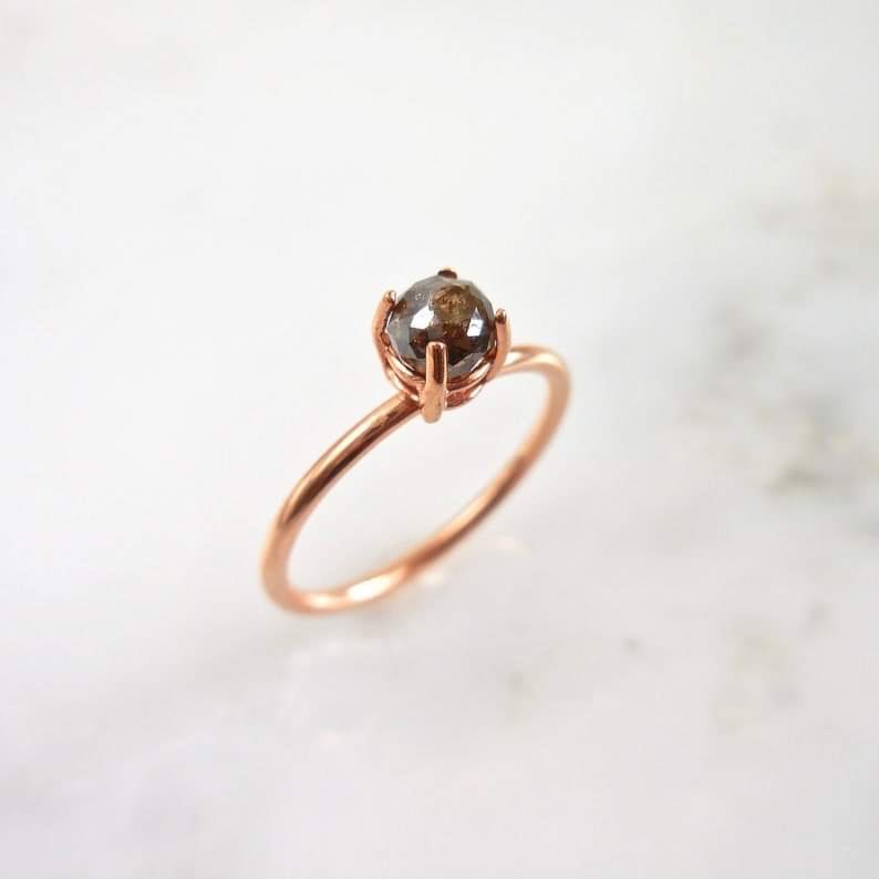 Round Rose Cut Chocolate Natural Diamond Ring By Jewelluxe